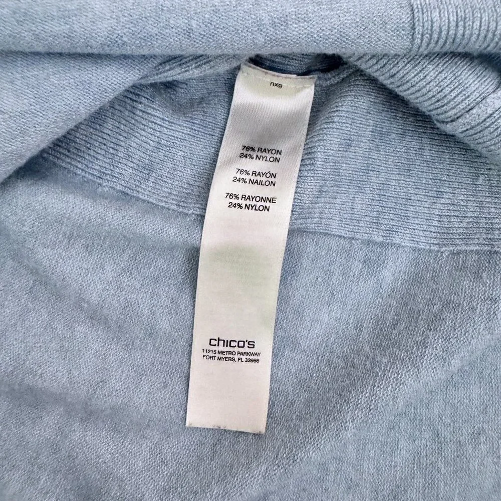 CHICO'S Light Blue V Neck Lightweight Linen Blend Knit Sweater L XL Size 3